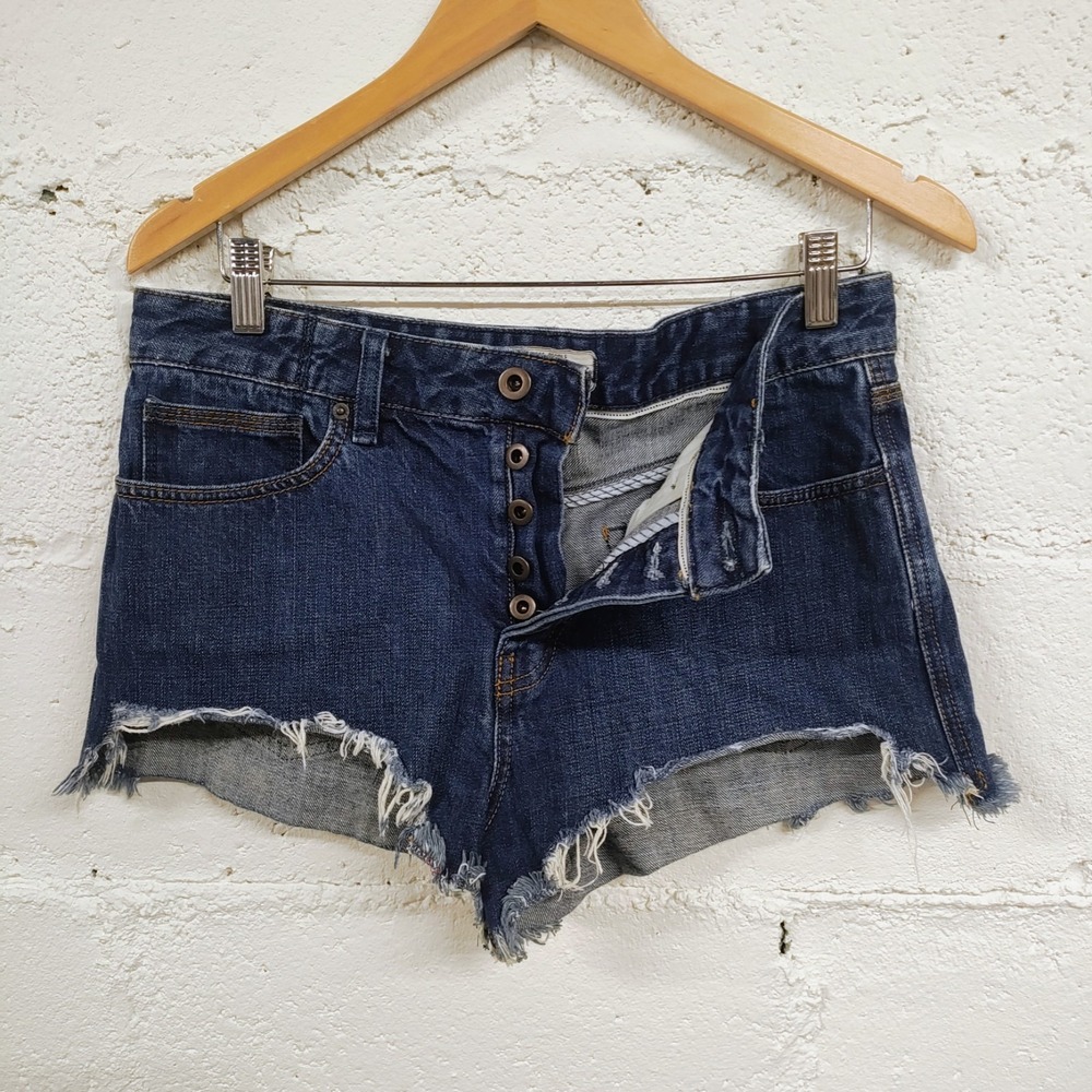 Free People Micro Cut Off Shorts 29 Women High Rise Button Fly Frayed Jean Denim